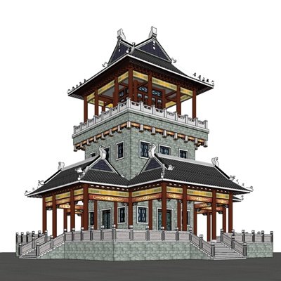 中式古建阁楼su模型