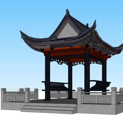 中式廊架凉亭su模型