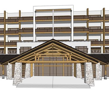 中式酒店外观su模型