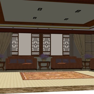 新中式会议室su模型