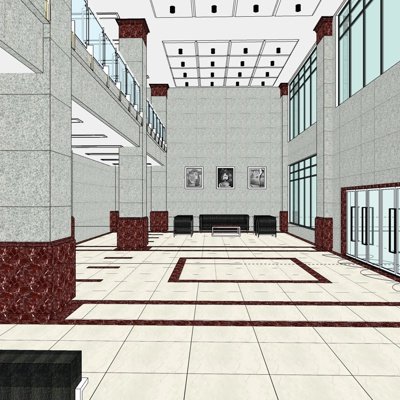 现代办公大堂接待区su模型