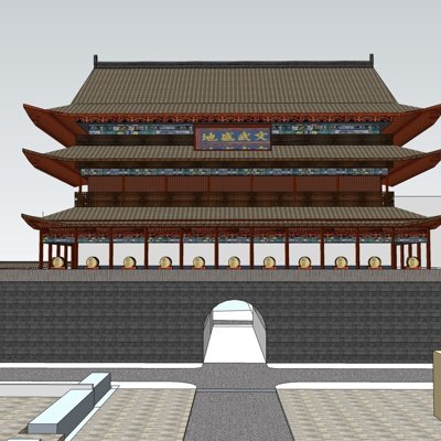 中式城楼su模型