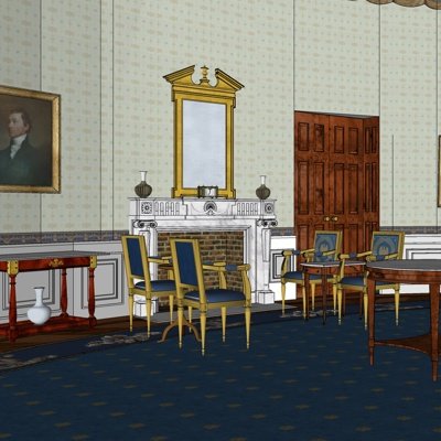 美式白宫椭圆办公室su模型