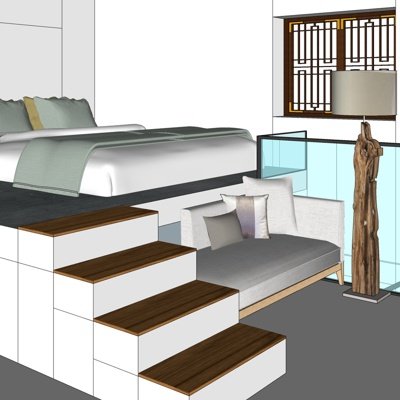 日式卧室su模型