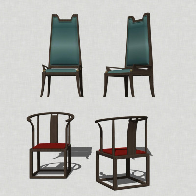 新中式单椅组合su模型