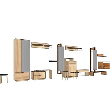 现代实木衣柜su模型