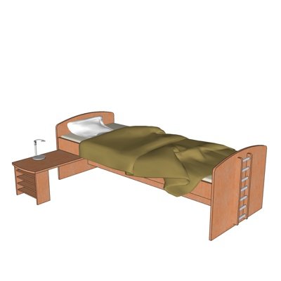 现代实木单人床su模型