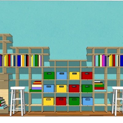 现代实木儿童书柜su模型