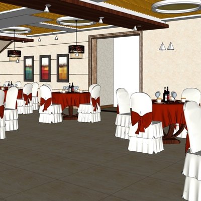 中式酒店宴会厅su模型
