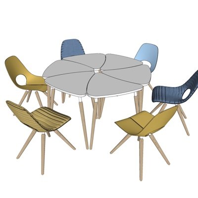 北欧圆形餐桌椅su模型