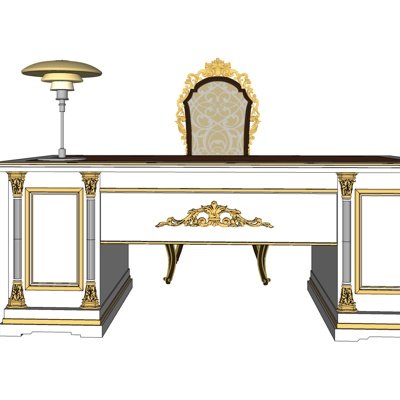 欧式古典实木书桌su模型