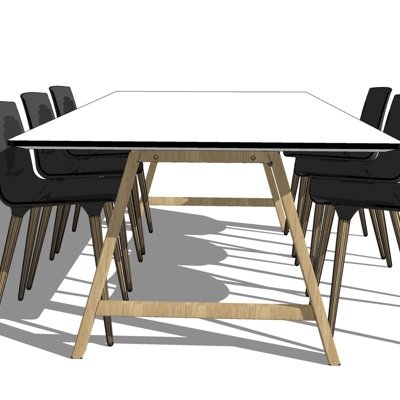 北欧实木餐桌椅su模型
