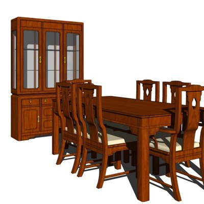 美式实木餐桌椅su模型