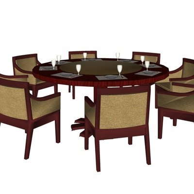 中式实木圆形餐桌椅su模型