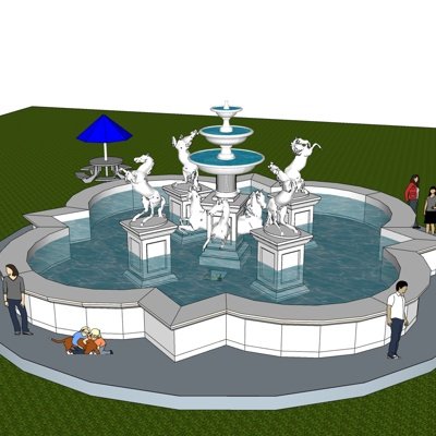 欧式奔马雕塑喷泉小品su模型