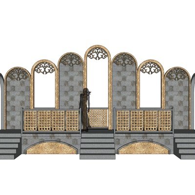 欧式雕花走廊背景墙su模型