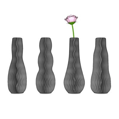 现代波浪花瓶花卉su模型