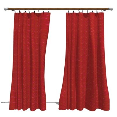 现代布艺红色窗帘su模型