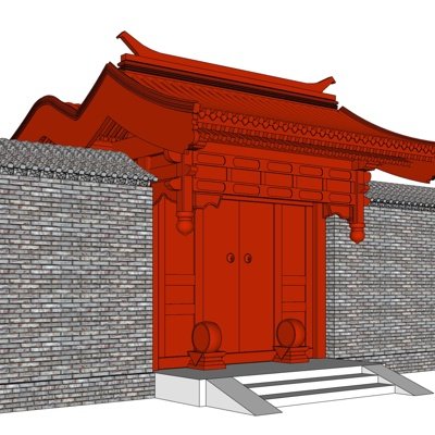 中式庭院入口su模型