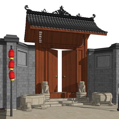 中式古建门头su模型