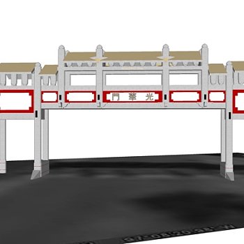 中式光华门门头su模型