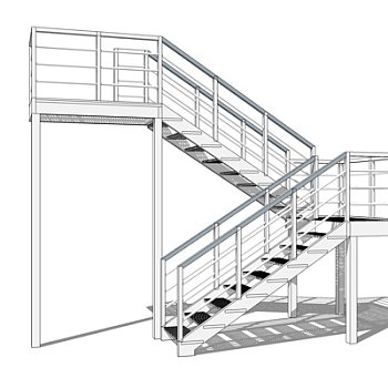 现代转角楼梯su模型