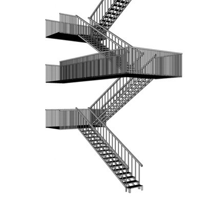 现代铁艺转角楼梯su模型
