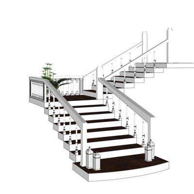 欧式实木转角楼梯su模型