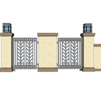欧式铁艺围栏围墙su模型