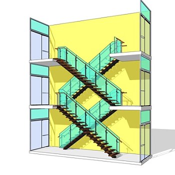现代实木楼梯su模型