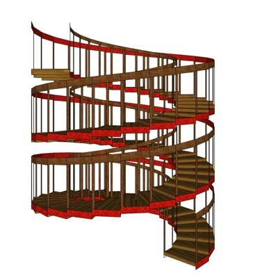 中式实木旋转楼梯su模型