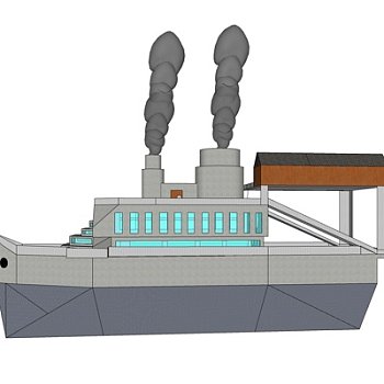 现代小型邮轮su模型