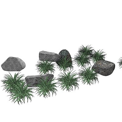 现代石头绿植小品su模型