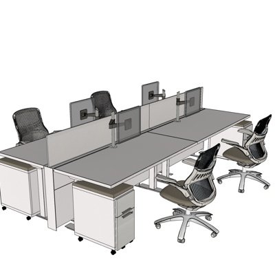 现代敞开式办公桌su模型