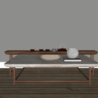 新中式实木茶桌椅su模型