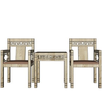 新中式休闲桌椅su模型