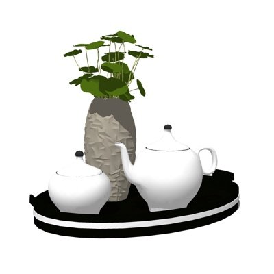 现代花卉茶壶摆件su模型