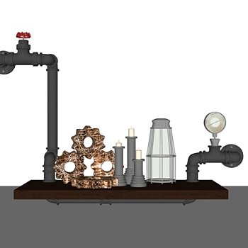 工业风水龙头烛台灯摆件su模型