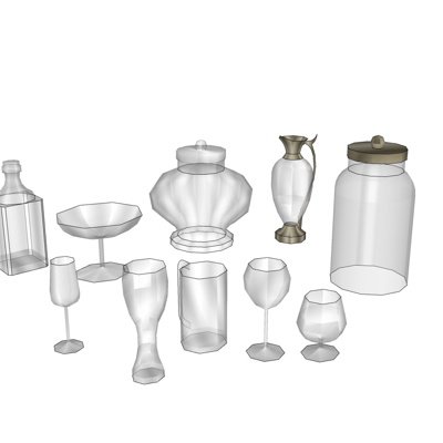 现代玻璃杯子组合su模型