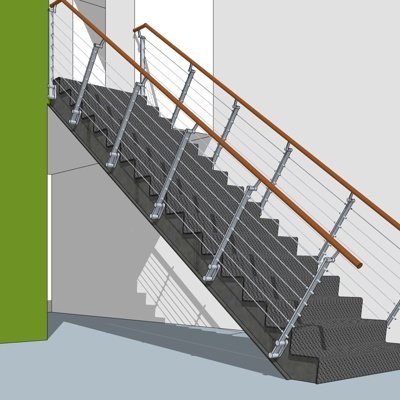 现代一字型楼梯su模型