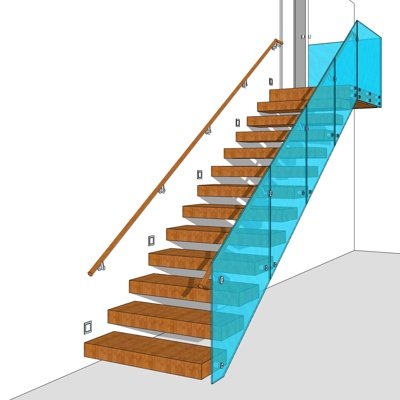 现代一字型楼梯su模型