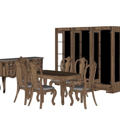 欧式实木餐桌椅su模型