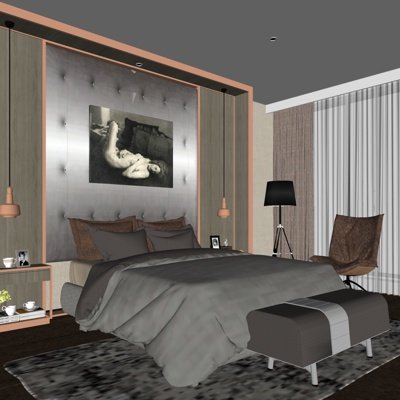 新中式卧室su模型