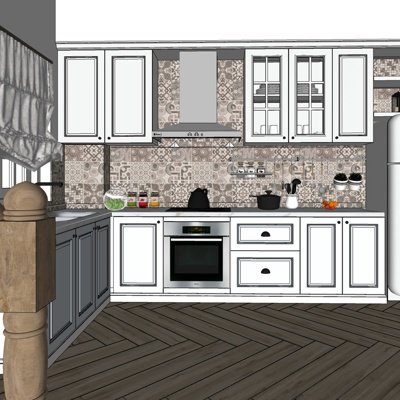 现代开放式厨房su模型