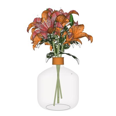 现代玻璃花瓶花卉su模型