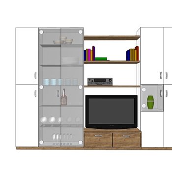 现代实木电视柜su模型