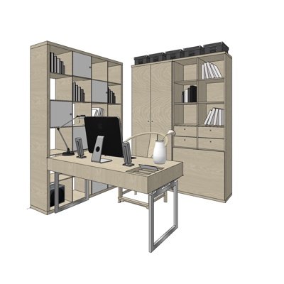 现代实木书柜书桌su模型