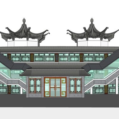 新中式建筑外观su模型