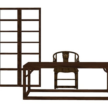 现代实木书桌su模型