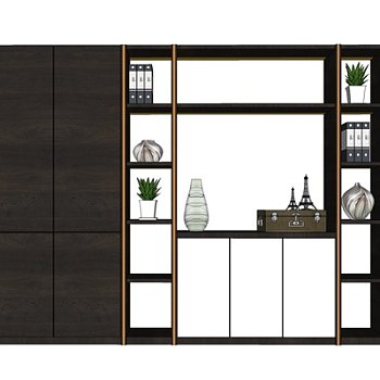 现代实木装饰柜su模型